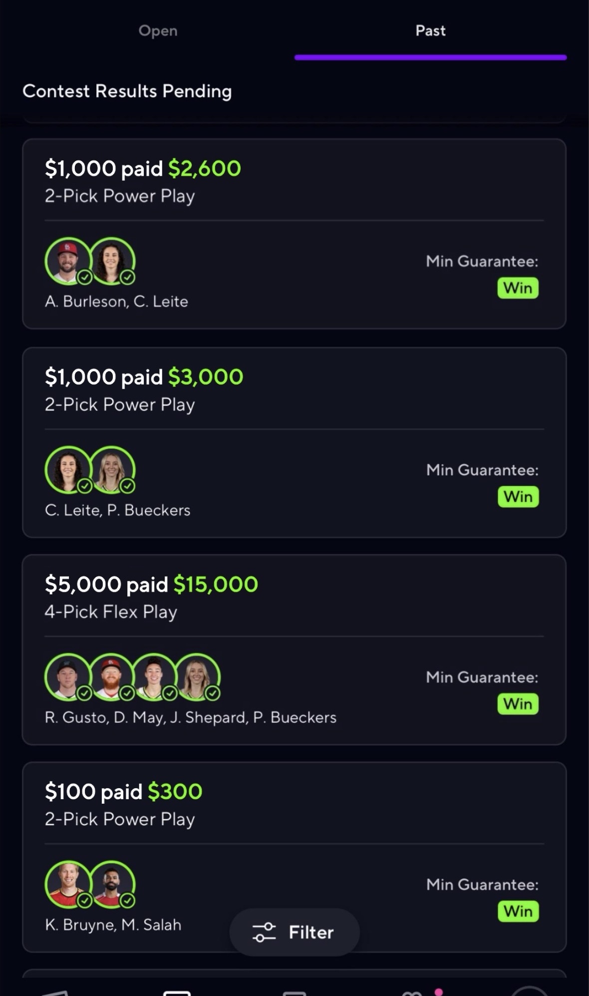 Member entry history showing multiple winning power plays